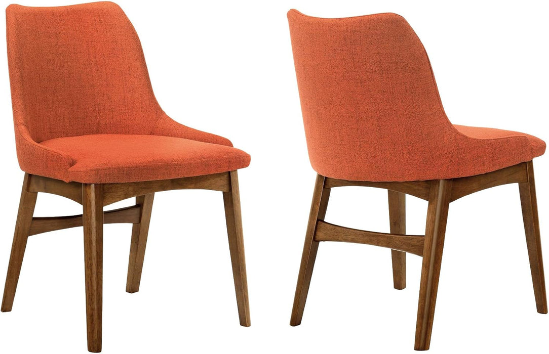 Azalea Orange Fabric and Walnut Wood Dining Side Chairs - Set of 2