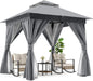 Patio Gazebo 8'X8', Outdoor Heavy Duty Party Tent Shelter with Double Roofs, Mosquito Nettings and Privacy Screens for Backyard, Garden, Lawn, Gray