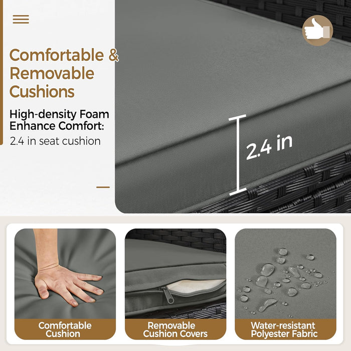 3 Pieces Patio Porch Furniture Set, Outdoor PE Rattan Wicker Conversation Set with Soft Cushions, Glass Coffee Table & 2 Chairs for Garden/Deck/Courtyard/Poolside, Black/Gray