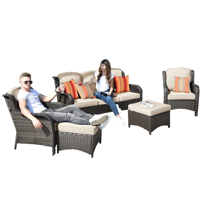 Melanson Patio 5 Piece Rattan Seating Group with Cushions