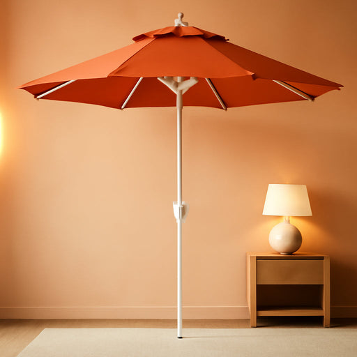 12-Year-Non-Fading, 9Ft Premium Sunbrella Patio Umbrella, Hand-Crank, Button-Tilt, White Frame, Tuscan Fabric