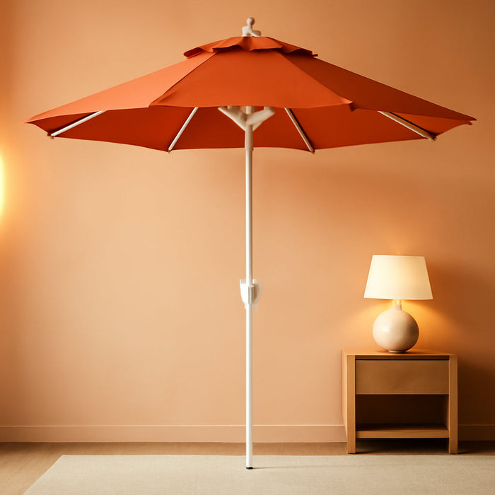 12-Year-Non-Fading, 9Ft Premium Sunbrella Patio Umbrella, Hand-Crank, Button-Tilt, White Frame, Tuscan Fabric