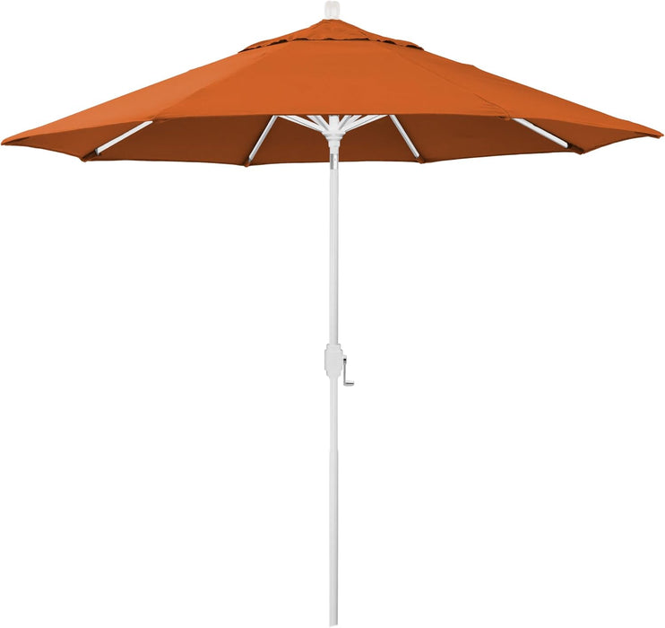 12-Year-Non-Fading, 9Ft Premium Sunbrella Patio Umbrella, Hand-Crank, Button-Tilt, White Frame, Tuscan Fabric
