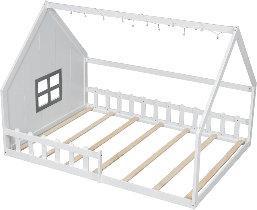 Full Size Montessori Floor Bed LEDIlluminated White