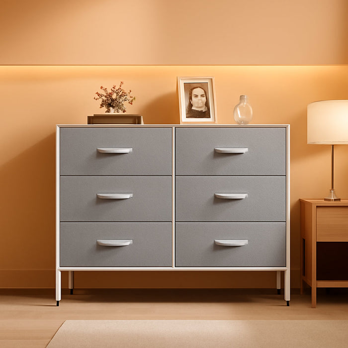 Dresser for Bedroom with 5 Drawers, Wide Bedroom Dresser with Drawer Organizers, Chest of Drawers, Fabric Dresser for Living Room, Closet, Hallway, Light Grey