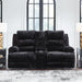 Signature Design by Ashley Higgesbee Contemporary Reclining Loveseat with Console, USB Charging Port, Storage and 2 Cup Holders, Black