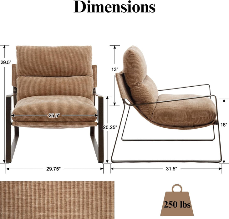 Mid-Century Accent Chair Set of 2, Comfy Chenille Fabric Side Chair with Armrest, Upholstered Leisure Chair with Bronze Metal Frame for Living Room Reception Room, Khaki
