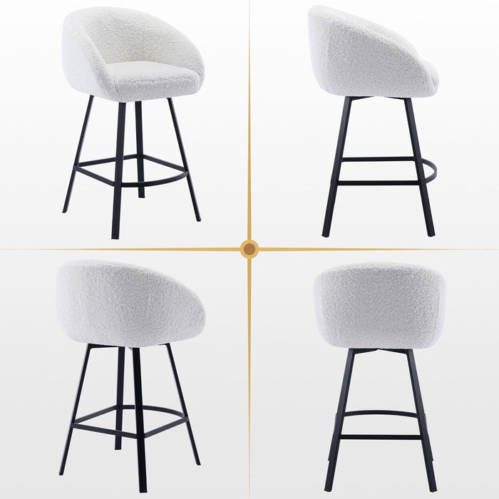 26'' Swivel Counter Stools, Modern Bar Stools for Kitchen Counter, White Sherpa Kitchen Counter Stools, Upholstered Barstools with Backs, Counter Height Stool Chairs with Metal Legs