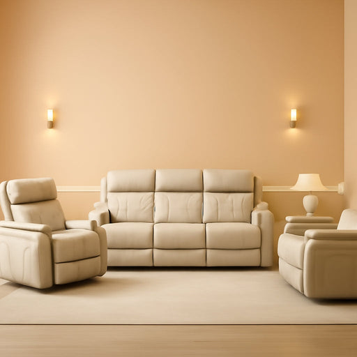 Power Reclining Sofa Set, Living Room Furniture Set with USB Ports, Leather Recliner Couches Set for Living Room/Apartment/Office/Home Theather (Khaki, Sofa+Loveseat+Chair)