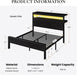 Queen Bed Frame, 2-Tier Storage Headboard, LED, Charging Station