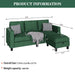 Convertible Sectional Sofa Couch L Shaped Couch Sofa for Living Room Small 3 Seater Sofa Couch with Storage Ottoman and Side Pockets(Green)