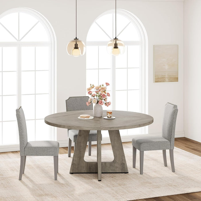 47" round Dining Table for 4 to 6, Farmhouse Kitchen Table with Cross Pedestal Base, 63 Lbs Circle Dinner Table, Not Easy to Slide - Grey (No Chairs)