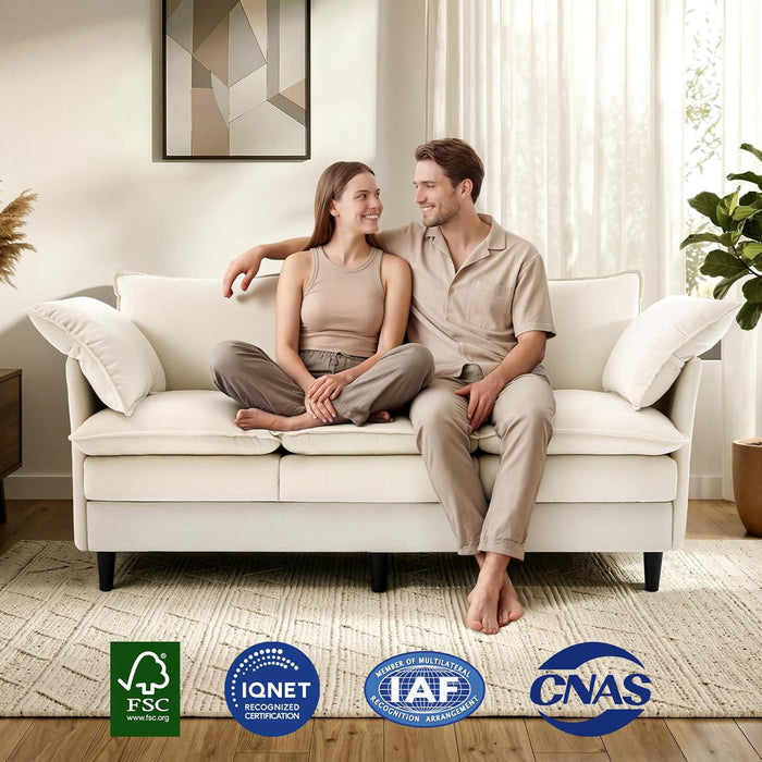 69 Inches Beige Overstuffed Ergonomic Chenille Sofa