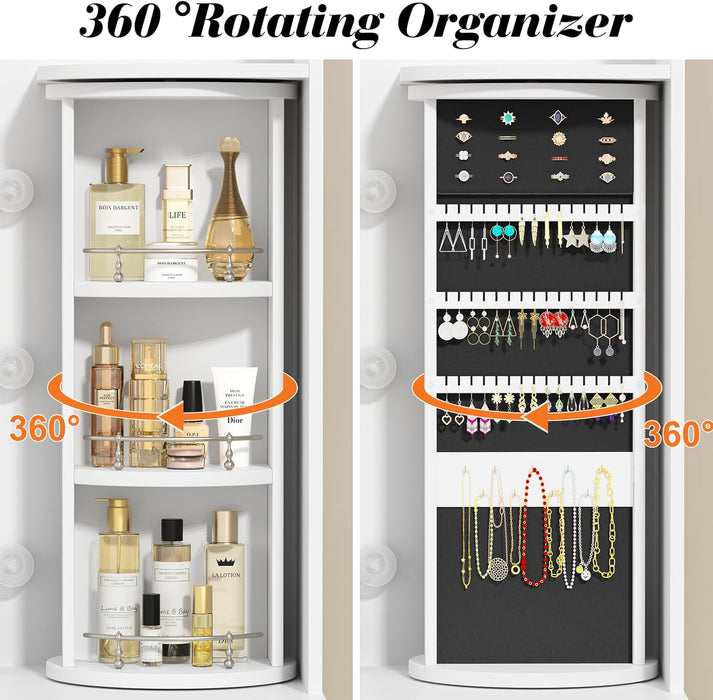 Vanity Desk with Rotating Jewelry Organizers, Makeup Vanity for Girls and Teens, Dressing Table with USB-C Charging Station, Makeup Table with Mirror and Lights, Dressing Room, White