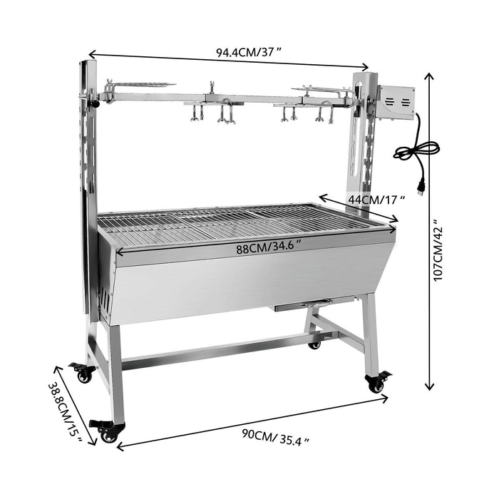 BBQ Rotisserie Grill Pig Lamb Chicken Roaster Spit Outdoor 25W Stainless Steel