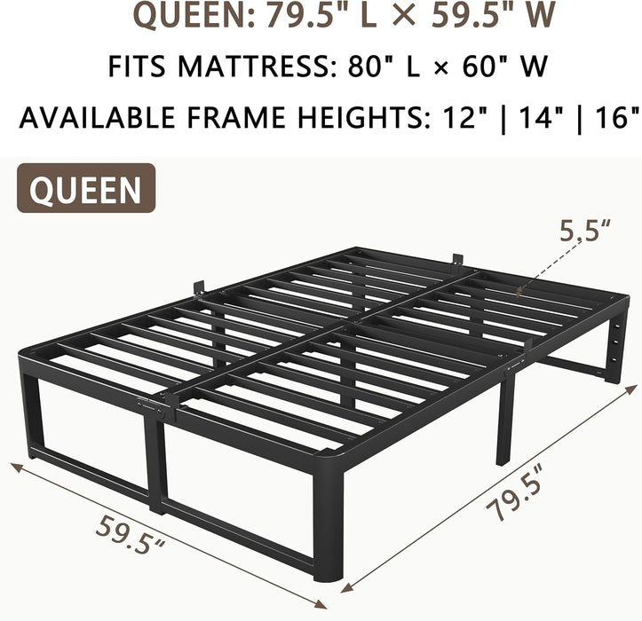 Queen Bed Frame, 14 in Reinforced Heavy Duty Metal Platform Bed, Black