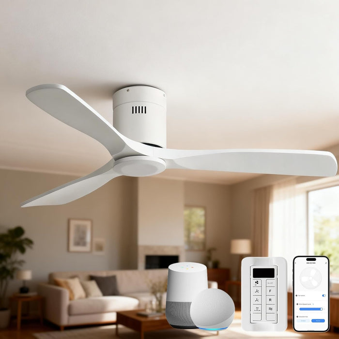 52 Inch Smart Ceiling Fan No Light, Flush Mount Low Profile