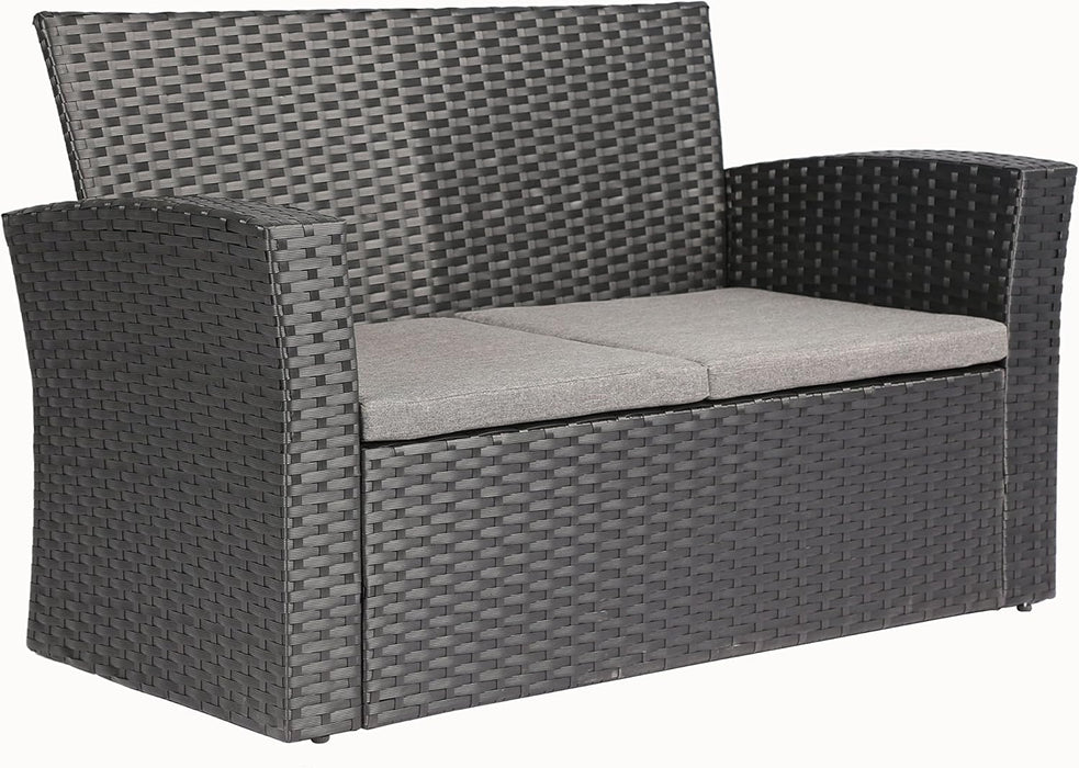 4 Pieces Outdoor Furniture Complete Patio Cushion Wicker P.E Rattan Garden Set, Full, Black
