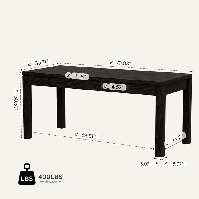 Black Dining Table for 6, Farmhouse Rectangular Kitchen Table, Wood | Long Modern Table with Rounded Corners for Dining & Living Room, Easy Assembly
