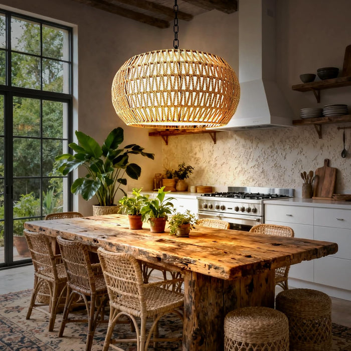 19 Inch Natural Rattan Chandelier Bohemian Farmhouse