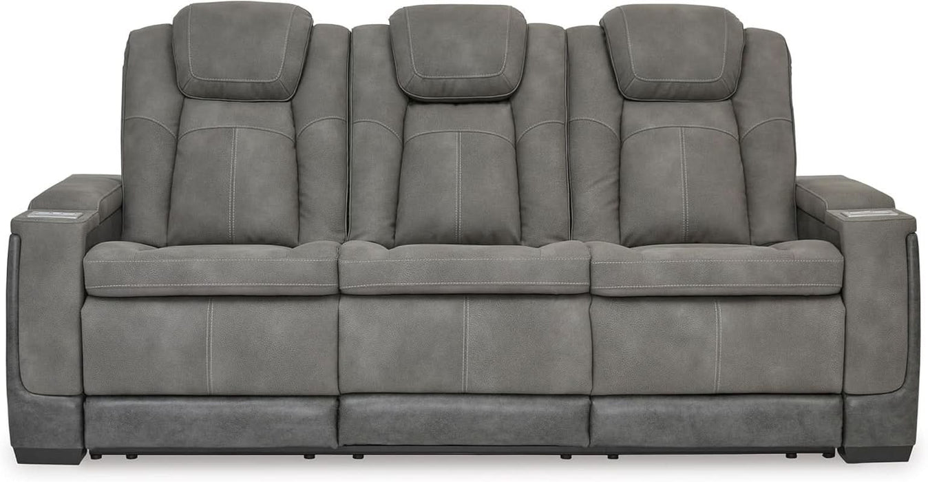 Next-Gen Durapella Modern Faux Leather Power Reclining Sofa with Adjustable Headrest, Gray