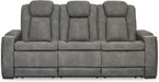 Next-Gen Durapella Modern Faux Leather Power Reclining Sofa with Adjustable Headrest, Gray