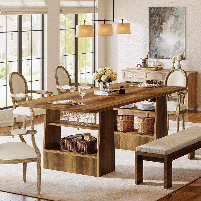 63-Inch Dining Table for 6-8, 4 Shelves Kitchen Table, Large Modern Rectangle Dining Room Furniture, for Living Room (1, Brown)