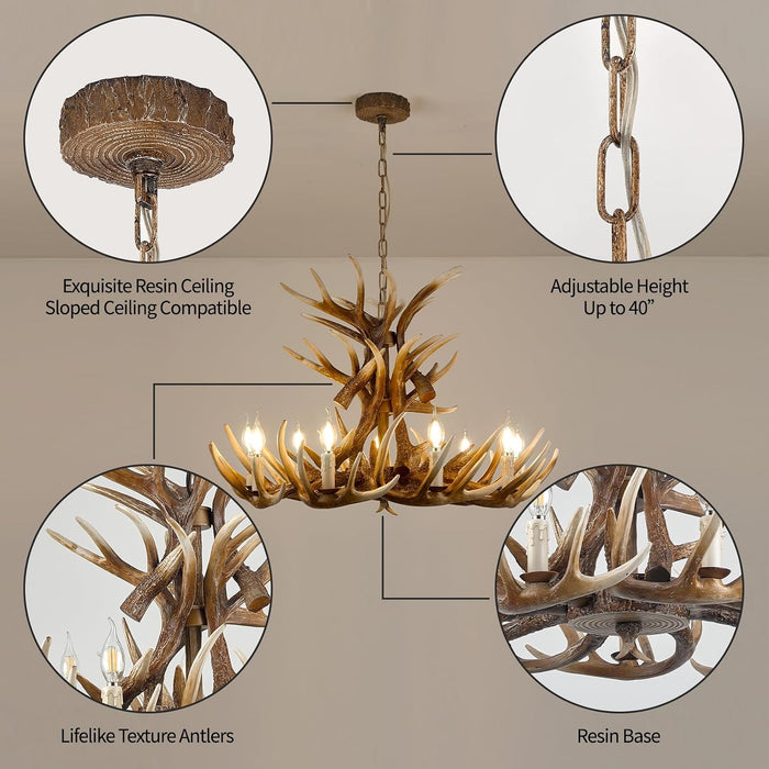 Deer Antler Chandelier Lighting,Large Deer Rustic Farmhouse Chandelier Light Fixtures for Dining Room Living Room Kitchen Island Bedroom Entryway Foyer (9 Lamp Arms + 6 Arms)