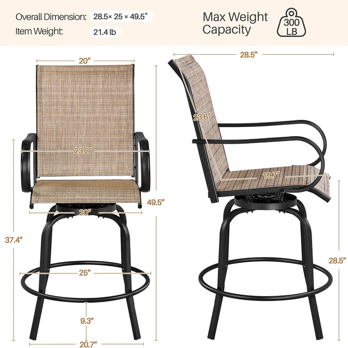 Patio Swivel Barstools Outdoor Chairs Set of 4, High Bistro Stools Outdoor Furniture, All-Weather Patio Stools for Outside, Beach, Lawn, Poolside and Garden, Black/Brown