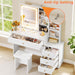 Vanity Desk with Mirror and Lights, Makeup Vanity with 3 Adjustable Lighting Modes, Small Vanity Desk with Sliding Mirror, 4 Drawers, 7 Shelves, Vanity Chair for Bedroom White
