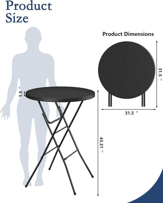 Round Folding Table, 32" Bar Height Tables for Parties and Commercial Events, Portable Plastic Table W/Thick Table Top, Metal Frame, Locking Legs, Indoor Outdoor Accessory, 2 Pack, Black