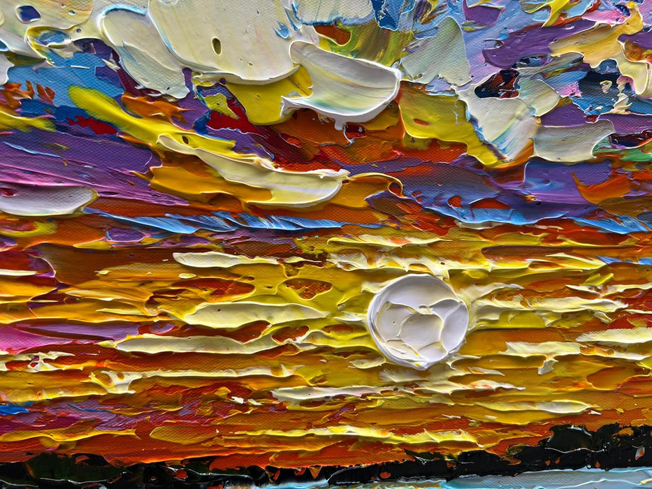 Art 30X60 Inch Hand-Painted Sea Sunrise Landscape Modern Abstract Oil Painting Large Canvas Art Hall Bedroom Office Wall Decoration