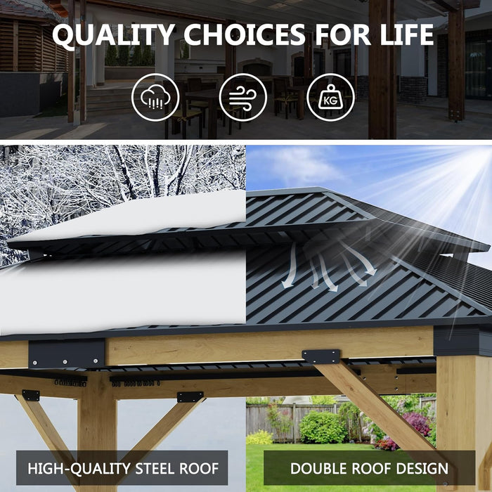 13x15Ft Cedar Wood Gazebo GalvanizedSteelDoubleRoof