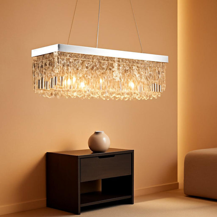 6-Light Modern Crystal Chandelier for Dining Room, Rectangular K9 Crystal Raindrop Chandelier, Rectangle Pendant Ceiling Light Fixture for Living Room Kitchen Island L31.5'' X W10'' X H10''
