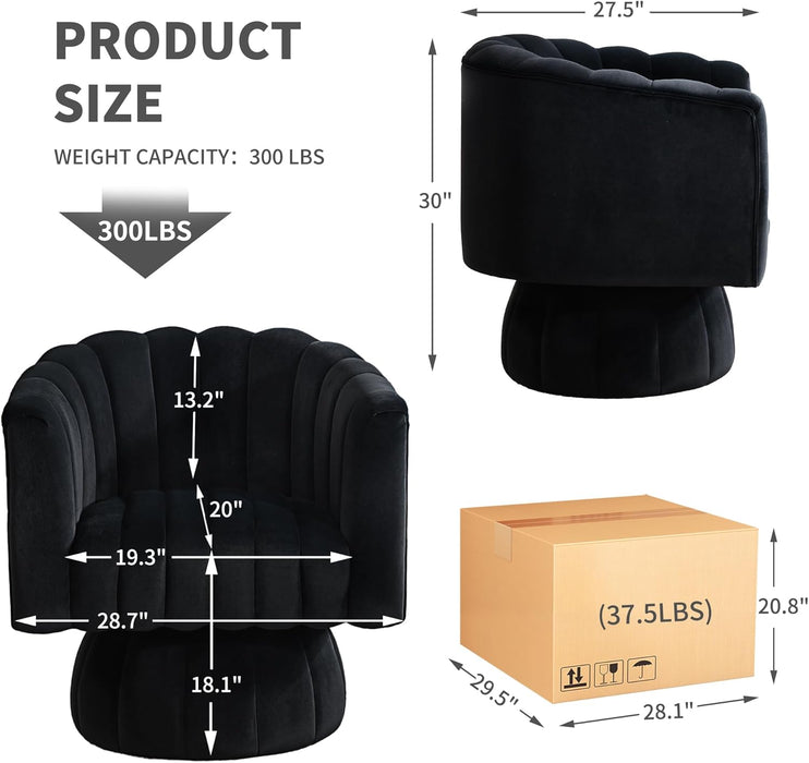 Swivel Accent Barrel Chair Set of 2- Cute Comfy Small round 360° Arm Chair Velvet Sofa Club Reading Chair for Living Room Bedroom Office Black