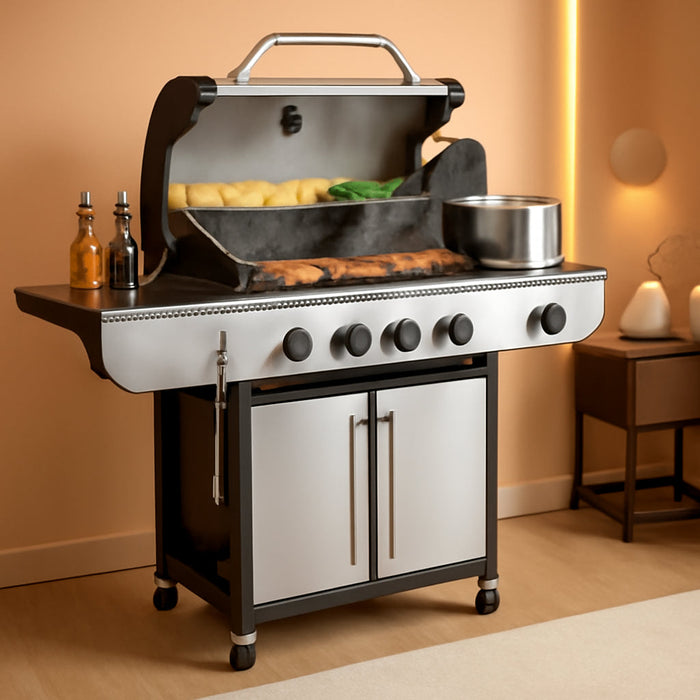 G41 Gas Grill,4-Burner Gas BBQ Grill with Side Burner, Porcelain-Enameled Grills, 42,000 BTU Stainless Steel Propane Grill for Outdoor Cooking and Patio Barbecues