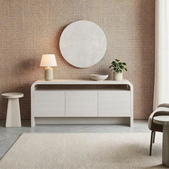 Waterfall Sideboard Buffet Cabinet with Open Shelf and Hidden Storage