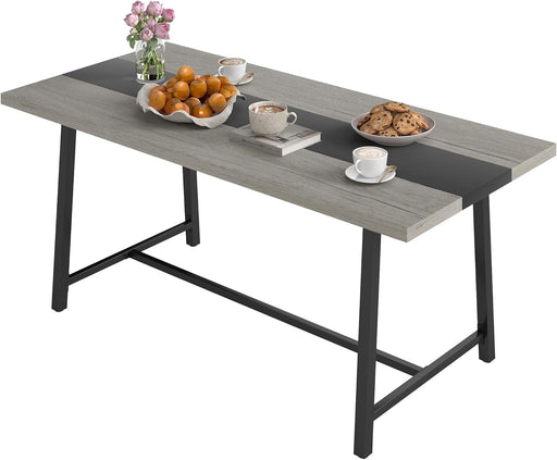 Industrial Dining Table for 8 People, 70.9" Long Rectangular Kitchen Table with Large Tabletop and Steel Legs for Dining Room, Distressed Gray
