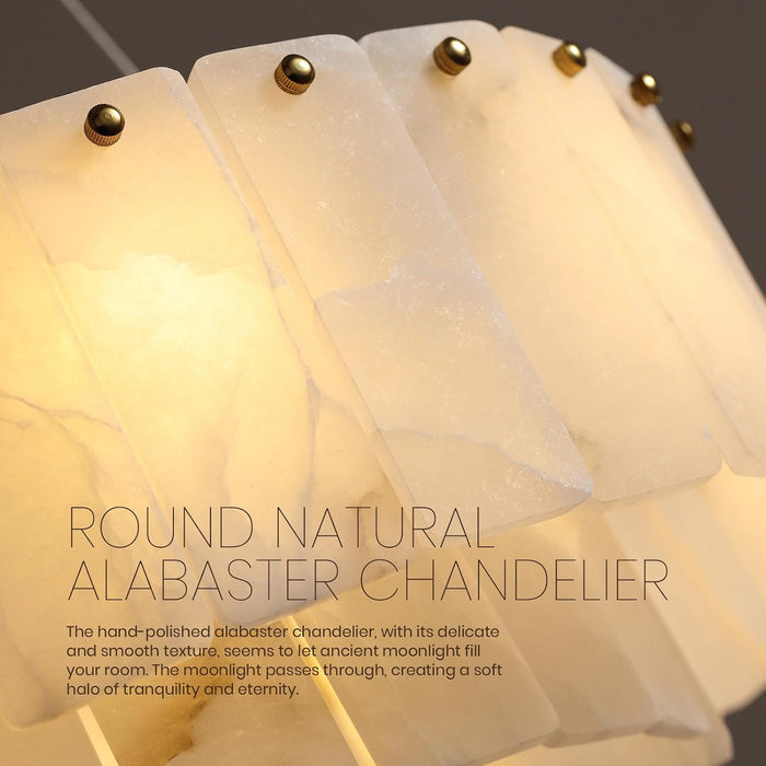 Alabaster Chandelier, D24In Modern round Chandeliers, Chandeliers for Dining Room, Marble Pendant Light, Alabaster Chandelier for Bedroom, Living Room, Foyer, Entryway, Hallway