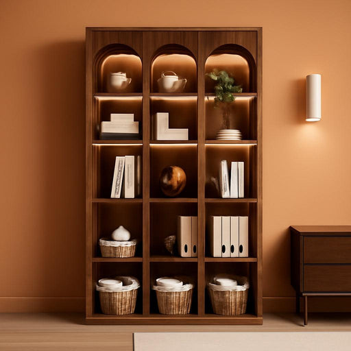 5-Tier Farmhouse Arched Bookshelf, 70.87-Inch Mid Century Modern Arched Bookcase with Open Shelves, Tall Book Shelf Vintage Display Storage Shelving Unit for Home Office, Rustic Brown