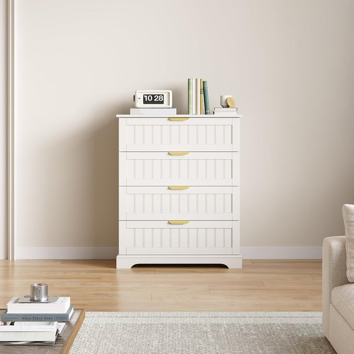 White 4 Drawer Dresser Modern Farmhouse Bedroom Storage Chest