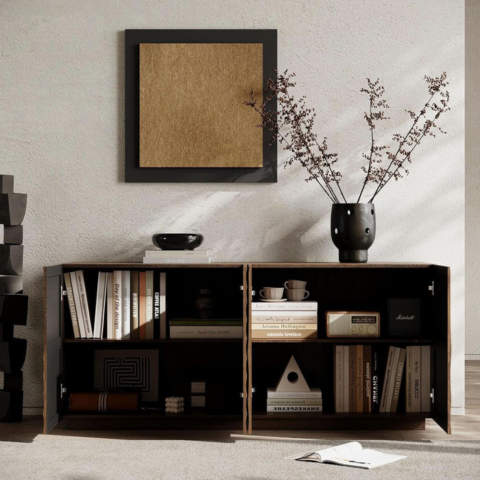 59" Modern Buffet Cabinet with 3D Water Ripple Doors, Sideboard Storage Cabinet with Wooden Base, Freestanding Credenza Console Table for Dining Room Living Room Entryway Coffee Bar, Walnut