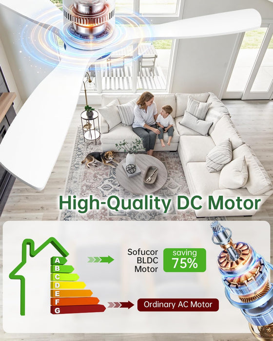 52 Inch Smart Ceiling Fan No Light, Flush Mount Low Profile