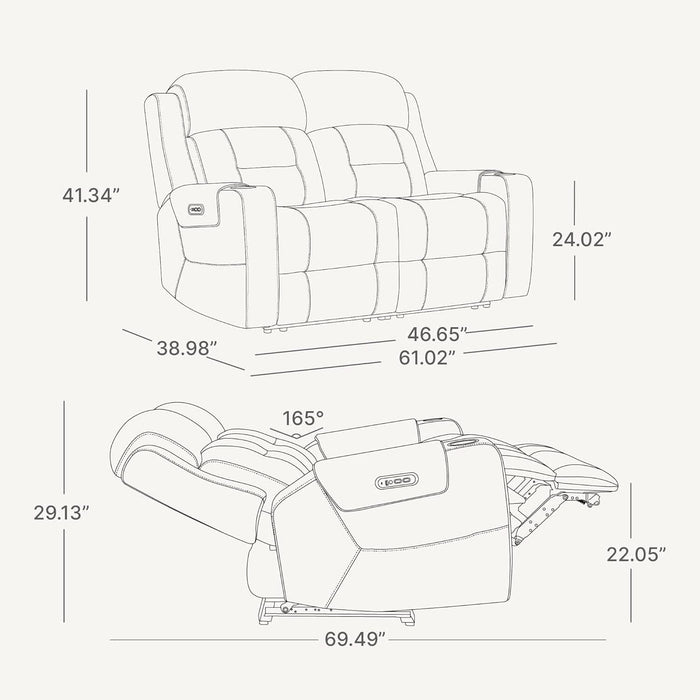 Genuine Leather Power Loveseat Recliner Sofa, Lay Flat Loveseat Reclining Sofa with Power Headrest, Cup Holders, USB & Type-C Ports, Dual Recliners for Living Room, Saddle Brown