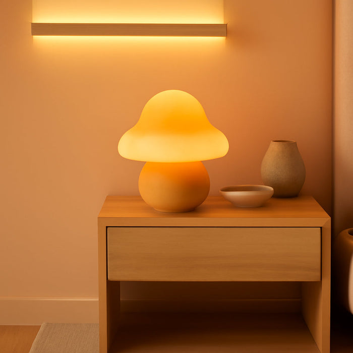 Mushroom Lamp Orange Glass Mushroom Table Lamp for Bedrooms, Living Room, Aesthetic Lamps for Bedroom, Cute Bedside Lamp