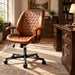 PU Leather Office Chair with Lumbar Support, Removable Arms, Brown