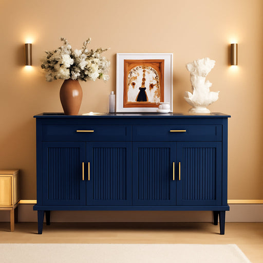 58 Inch Sideboard Buffet Cabinet with Storage, Fluted Buffet Storage Cabinet with 2 Drawers and 4 Doors, Modern Coffee Bar with Adjustable Shelves for Living Room, Kitchen (Blue)
