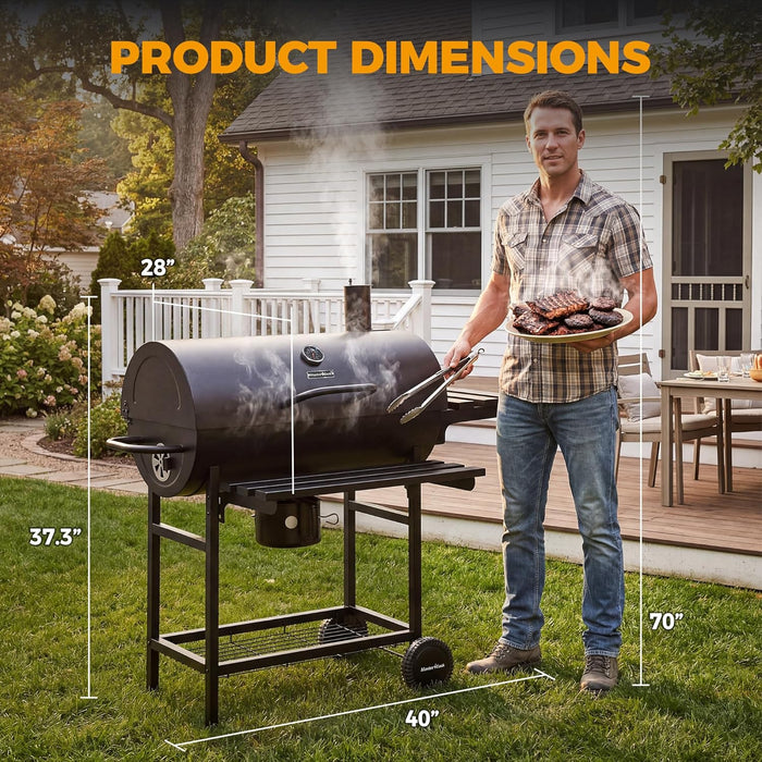 Barrel Charcoal Grill with Foldable Front Shelf, 686 Sq.In. Cooking Area Outdoor Bbq Grill,Thermometer and Adjustable Air Vents for Patio, Parties,Backyard, Tailgating, Black