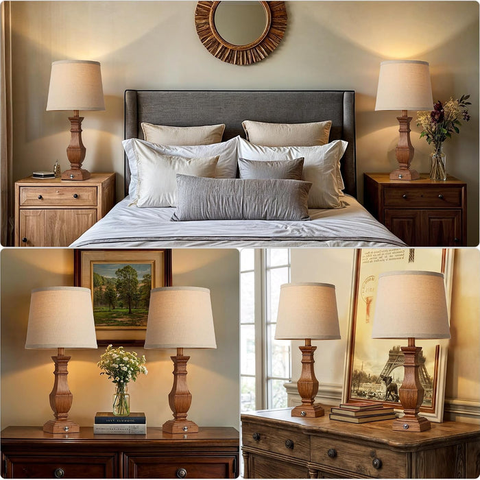 Dimmable Table Lamps Set of 2, Rustic Farmhouse Table Lamps for Living Room Bedroom, Bedside Desk Lamps for End Tables, Touch Lamps for Nightstand, 9W Bulbs Included, 22", Brown