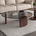 Modern round Coffee Table with Glass Top, 32.68" D X 22.44" W X 15.75" H, Circular Tea Tables for Living Room Home Office Industrial Cocktail Tables (Walunt-Grey Glass/35.43")